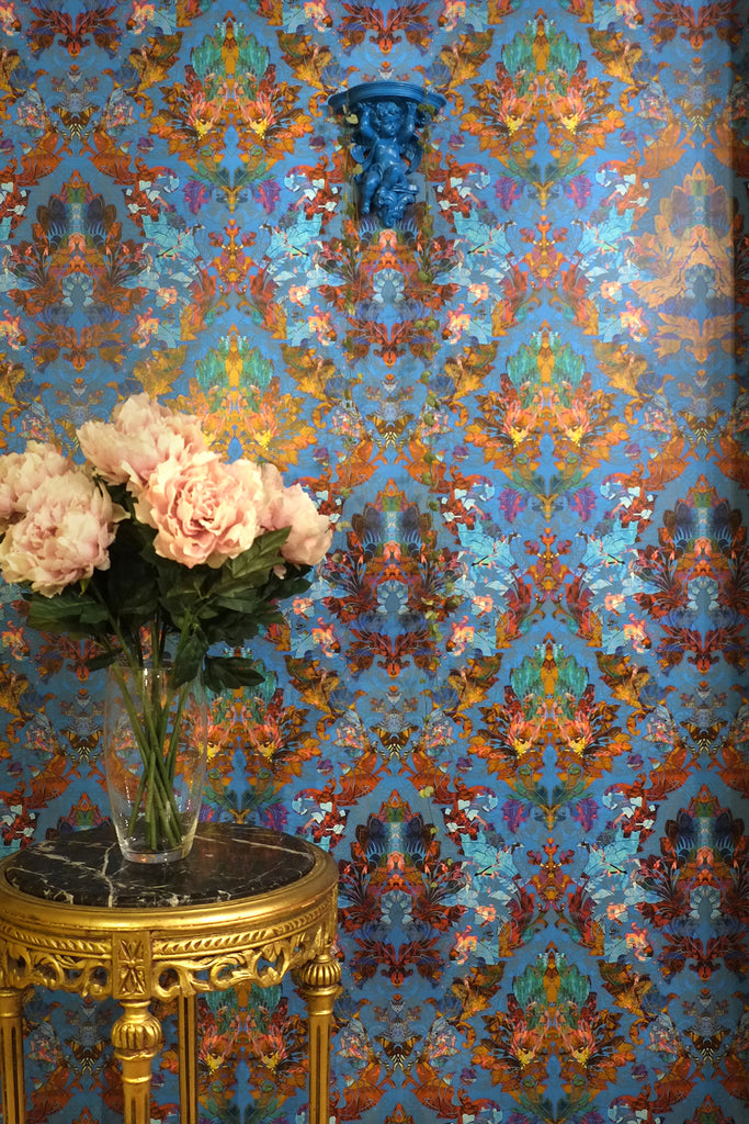 Orpheus Wallpaper - Blackpop | Designer Wallpaper, Luxury Fabric & Bespoke Furniture, orange and blue wallpaper uk, wallpaper for sale in the midlands, damask wallpaper for sale in derbyshire, luxury wallpaper in Derby, blue and red wallpaper uk, wallpaper for contemporary interiors