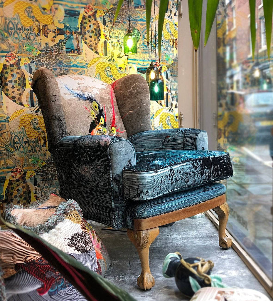 Custom Wing Back Armchair in Paradise Lost - Blackpop | Designer Wallpaper, Luxury Fabric & Bespoke Furniture