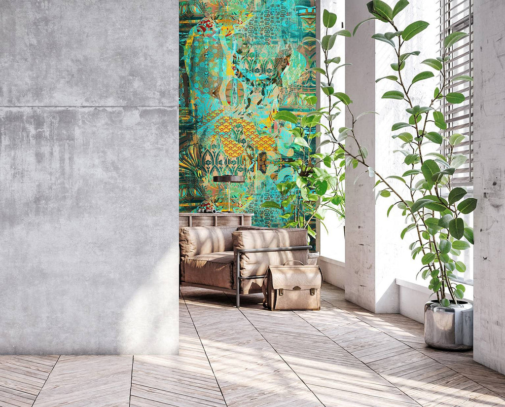 abstract turquoise wallpapers,vibrant pattern wallpaper,luxury african wallpaper designs,abstract print wallpapers,original wallpaper designs,african design wallpaper uk,yellows and blues for walls,blue and yellow wallpaper made in derbyshire,modern african wallpaper uk, 